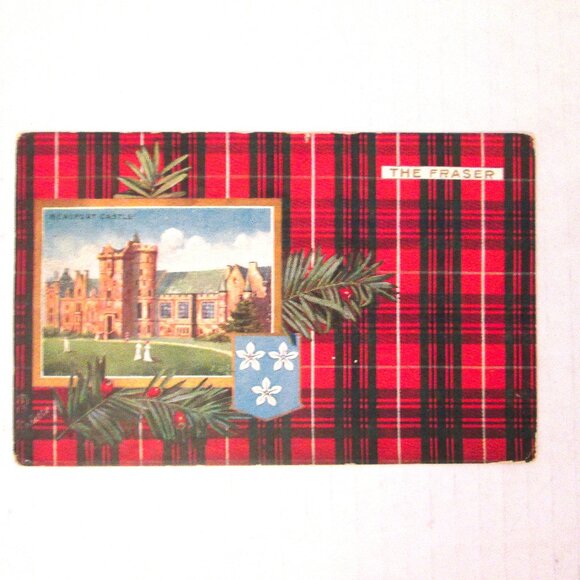 Antique Xmas Scottish postcard of early 1900s of The Fraser with blue & white Ta - Picture 1 of 3